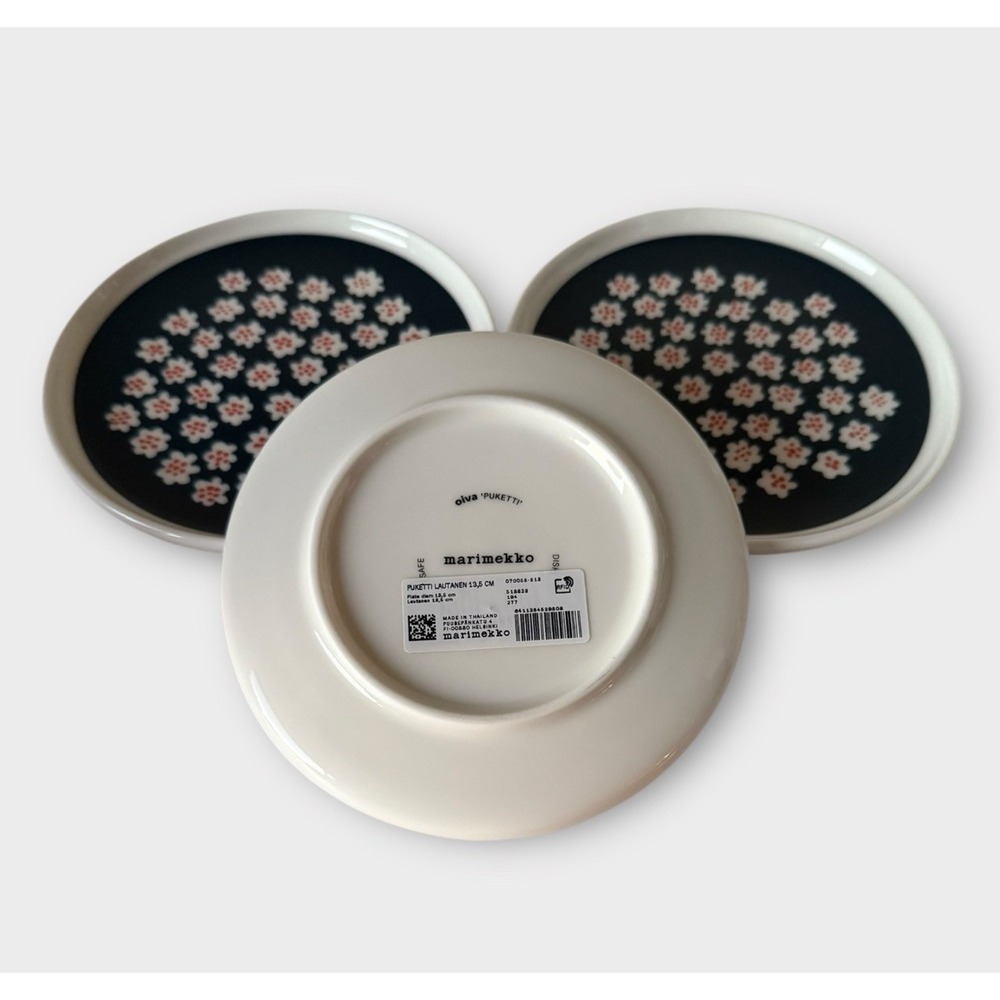 Three Marimekko Puketti Navy Rust Flower Plates 5-1/4"/13 cm Annika Rimala NWT - Picture 5 of 9